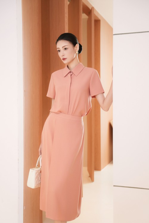 Sixdo Peach Pink Woven Loose Skirt